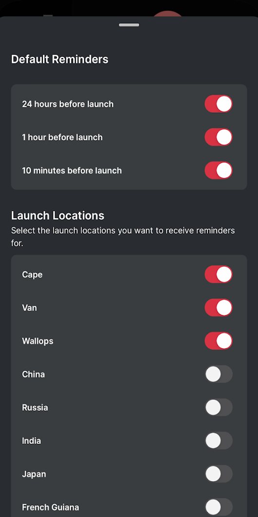 Liftoff reminders 24 hours, 1 hour and 10 minutes before launch, by launch site